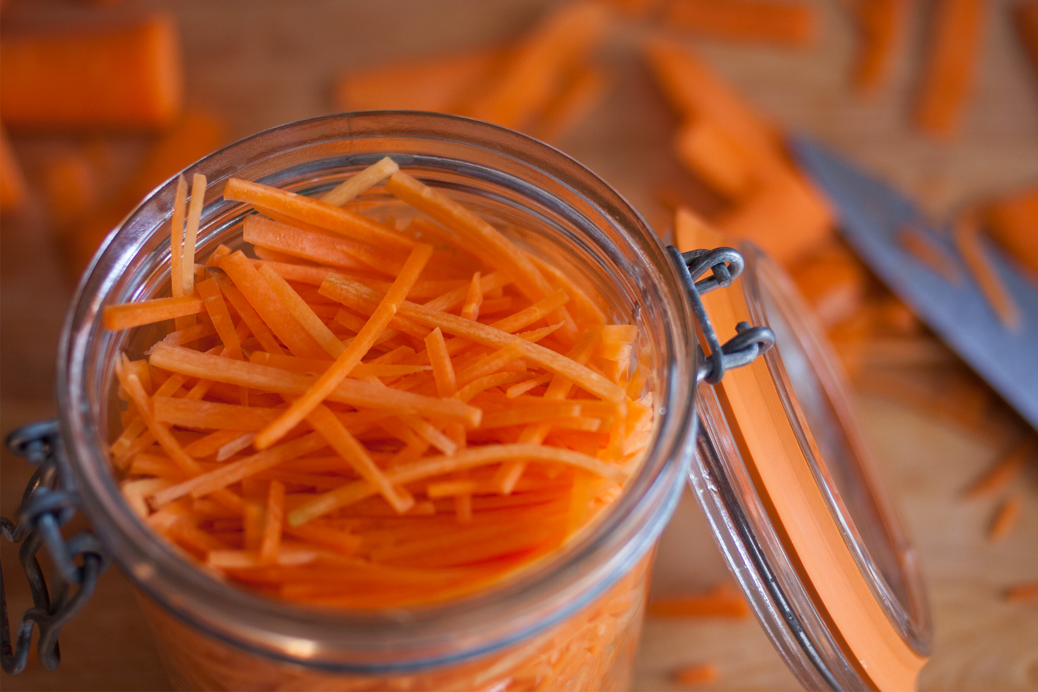 Julienned carrots in a jar Kirby & Kraut