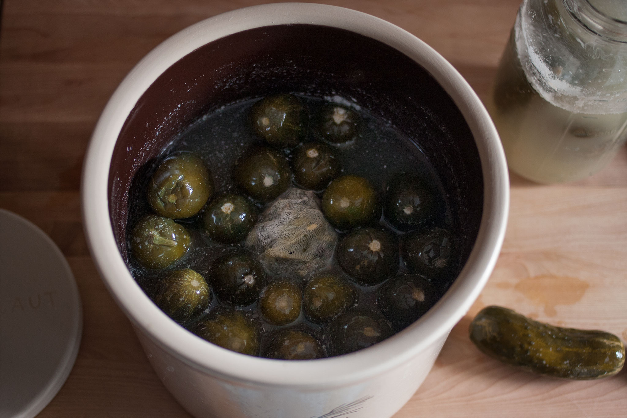 Pickles in a crock Kirby & Kraut