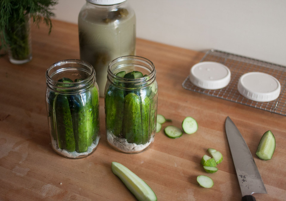 Packing cucumbers into jars Kirby & Kraut