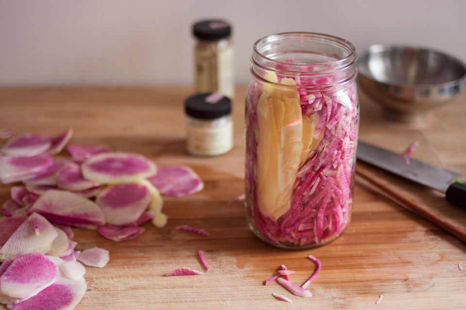 Pickle Log Double ginger pickled watermelon radishes Kirby & Kraut